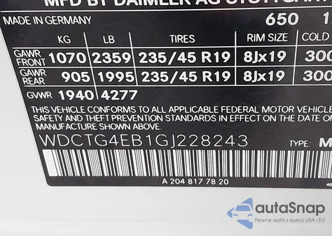 2016 Mercedes-Benz Gla 250 из США, поврежденный, VIN WDCTG4EB1GJ228243